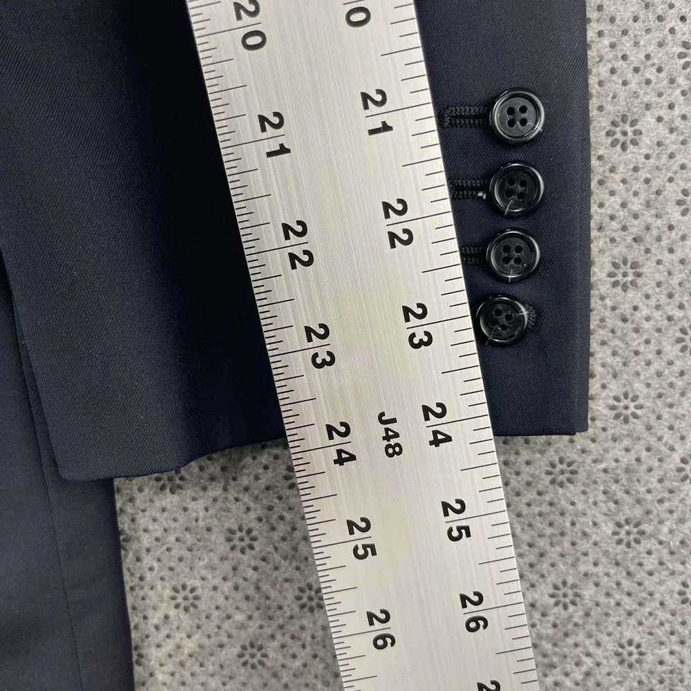 Tom James Royal Classic Mens Navy 3 Button Suit Surgeon Cuff 46R 36x32 Made USA